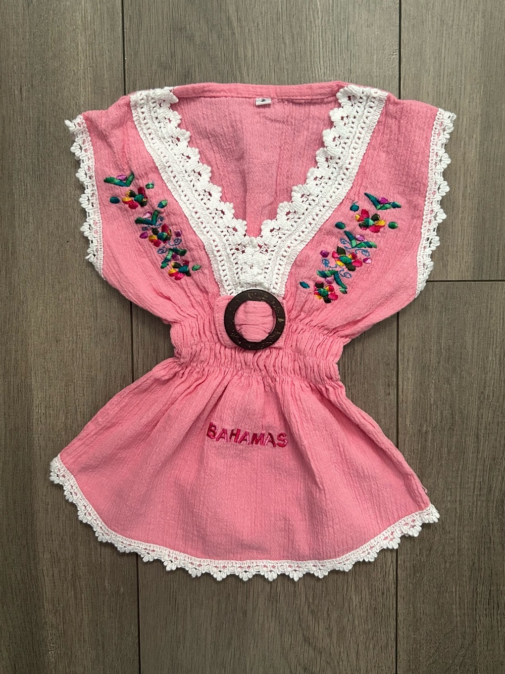 Bahamas pink embroidered resort-style cotton tunic - Size: 2